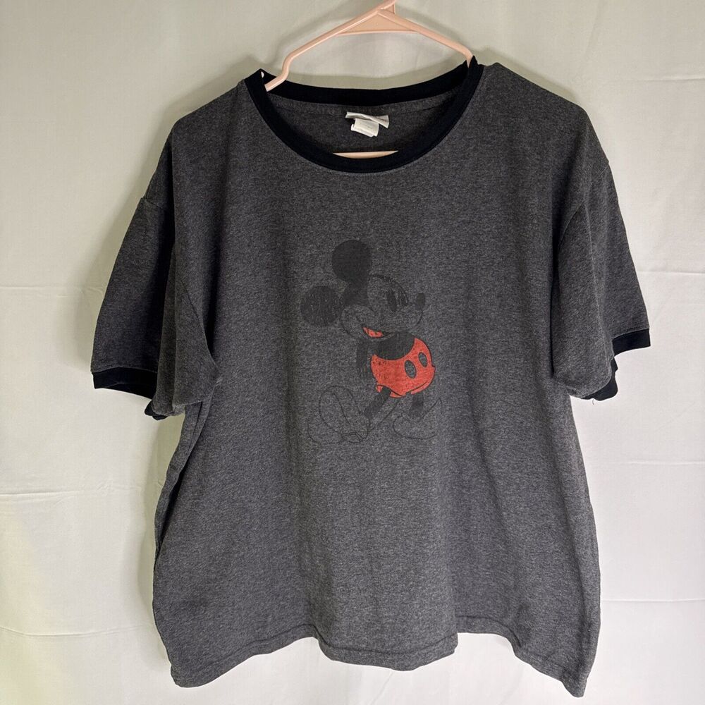 Mickey Mouse Shirt Size Large Grey Ringer Disney Disneyland‎ Resort Vintage Tee